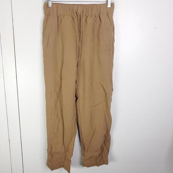 HM Pants WOmens Small Straight Leg Tan Neutral Capsule Pull ON Drawstring Waist - Picture 1 of 10